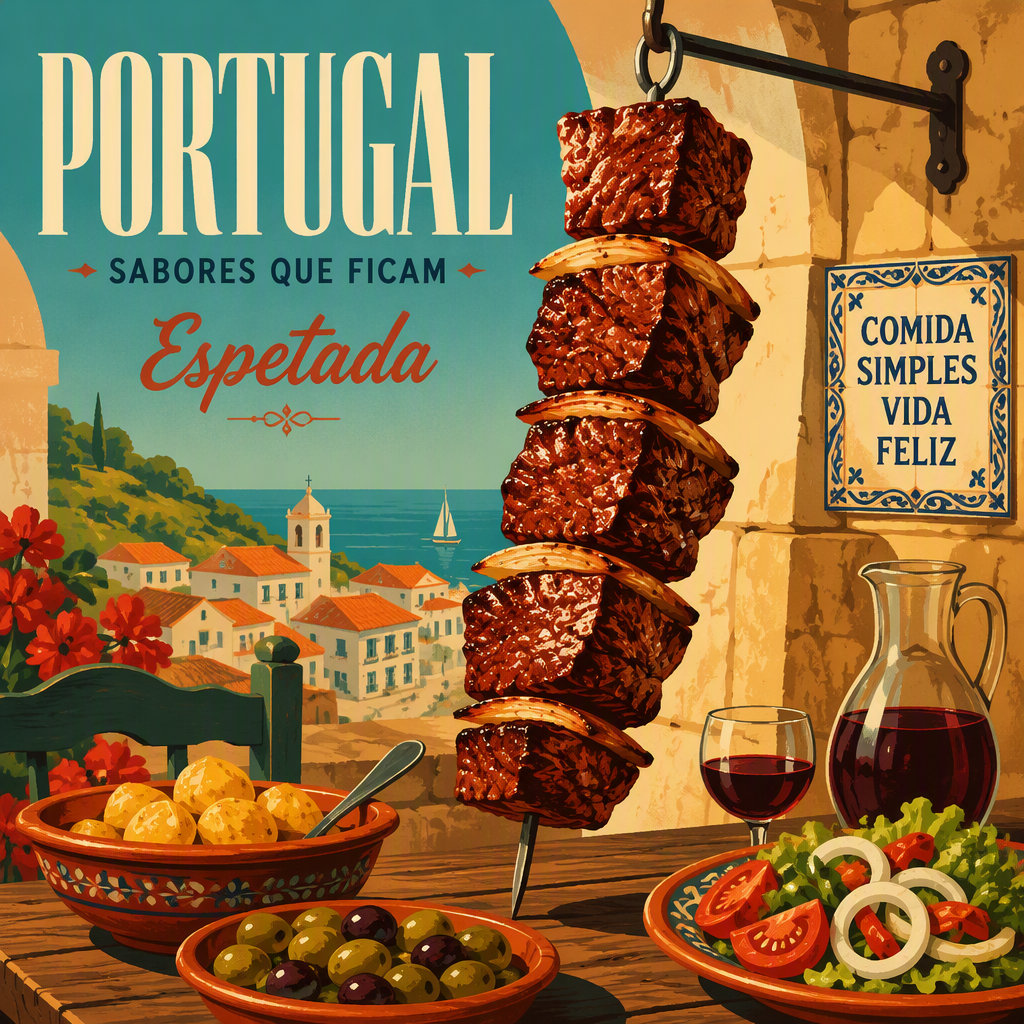 Perinteinen espetada-lihavarras pöydässä