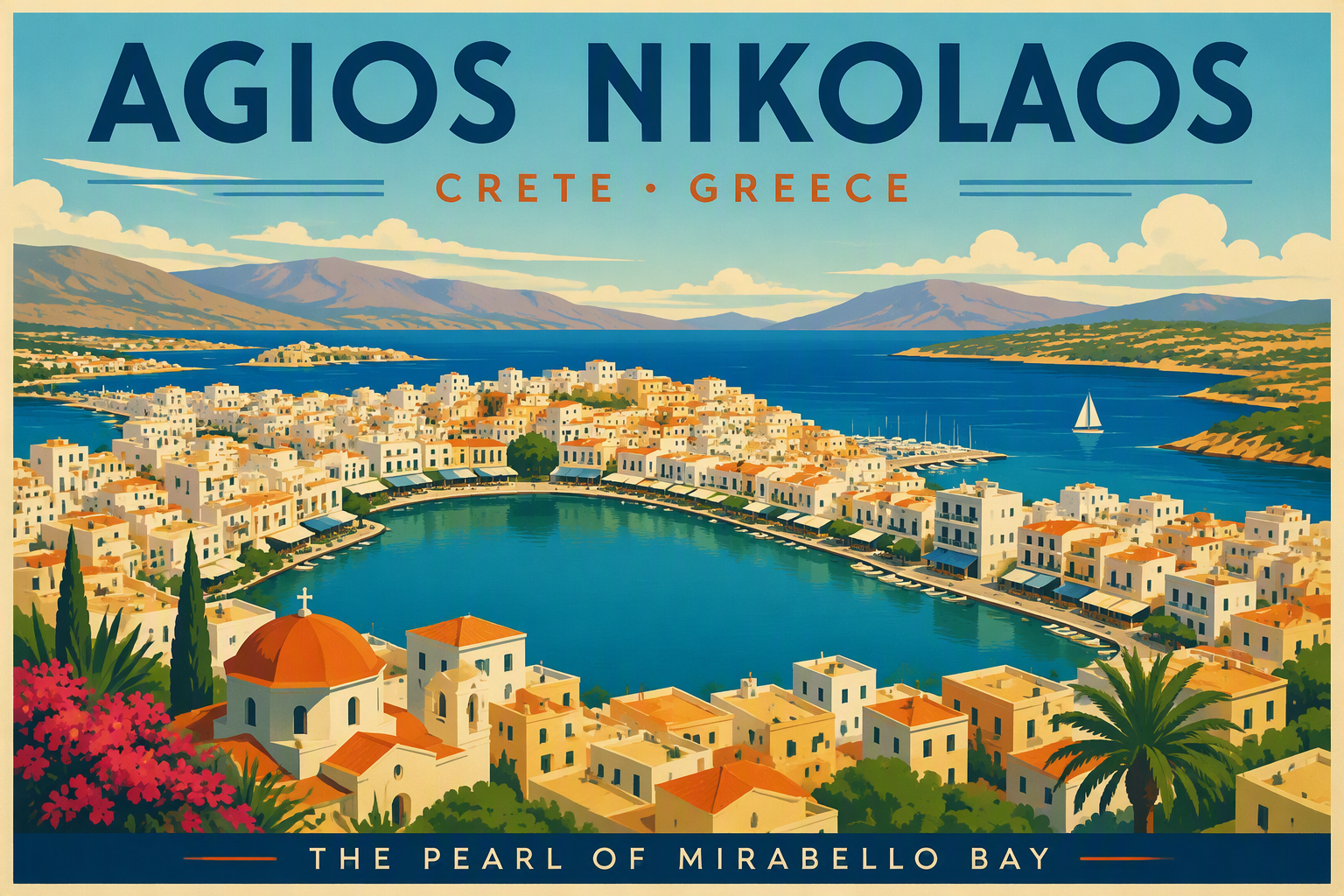 Agios Nikolaoksen kaupunki ja Voulismeni-järvi ylhäältä