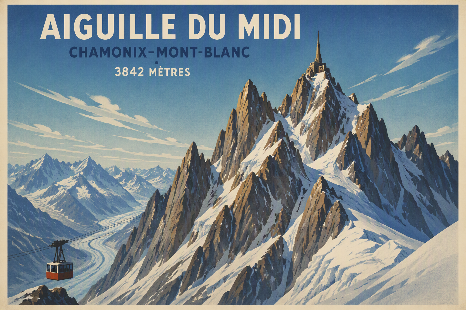 Aiguille du Midi ja ympäröivät lumiset vuorenhuiput