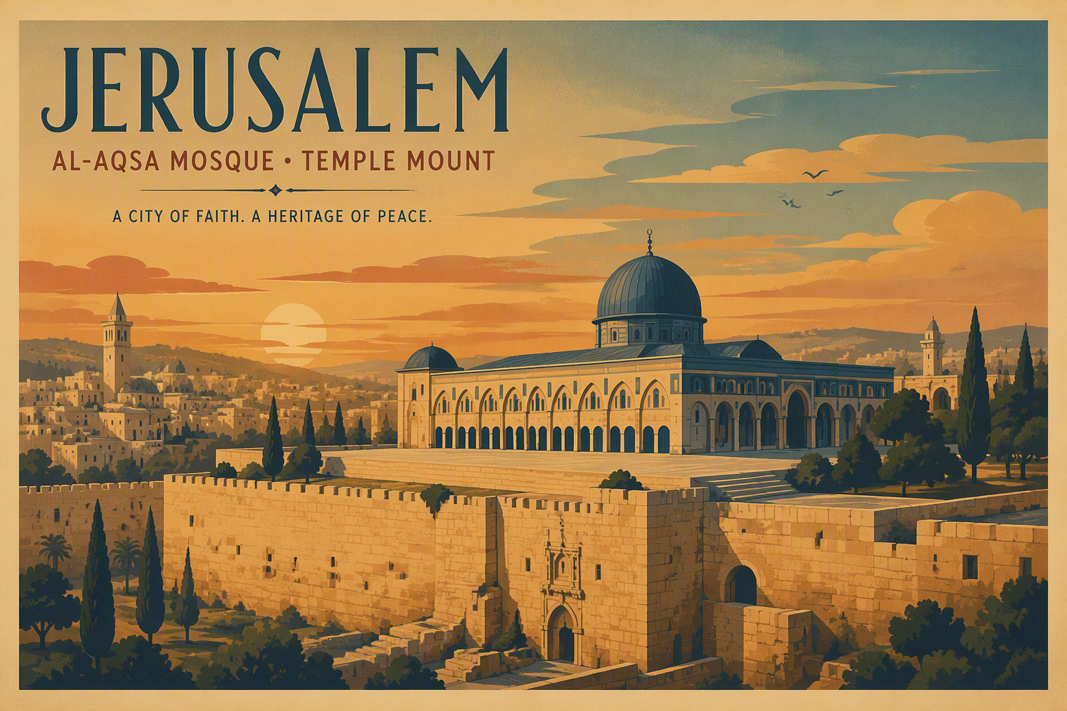 Al-Aqsa-moskeija ja Temppelivuori iltahämärässä