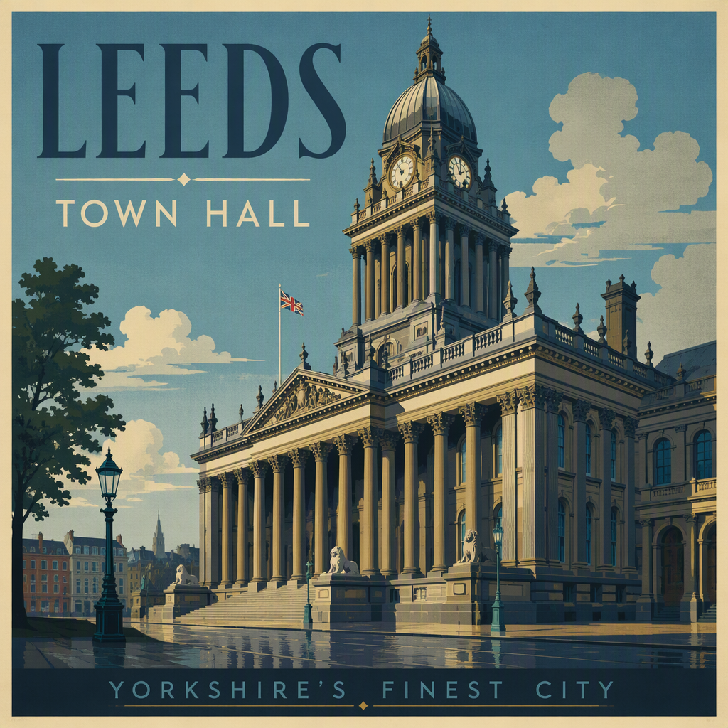 Leeds Town Hallin uusklassinen kaupungintalo ja kellotorni