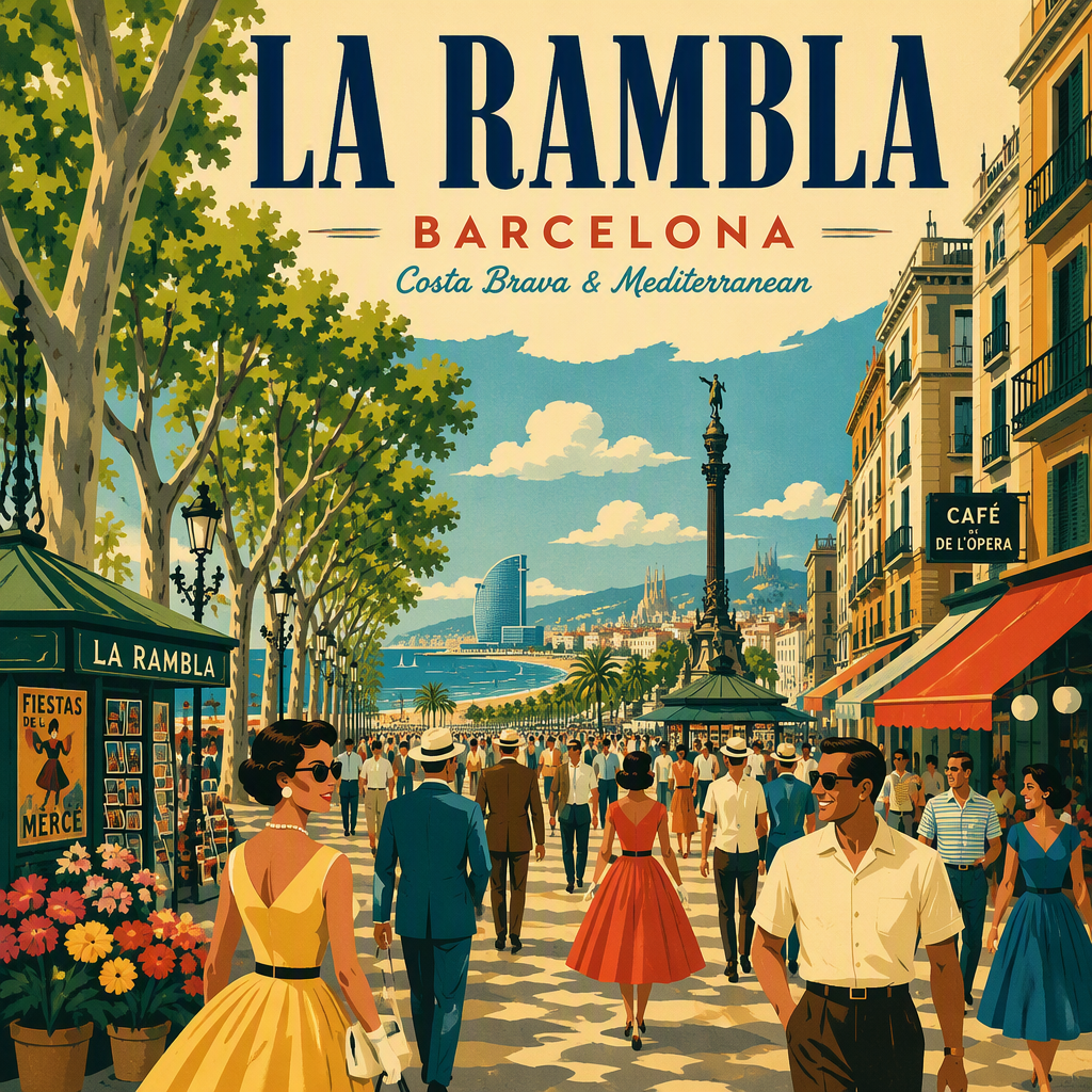 Vilkas La Rambla -katu puineen ja kauppoineen Vilkas La Rambla -katu puineen ja kauppoineen