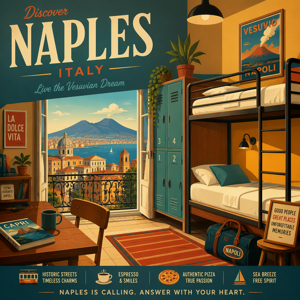 Siisti hostellihuone Napolissa