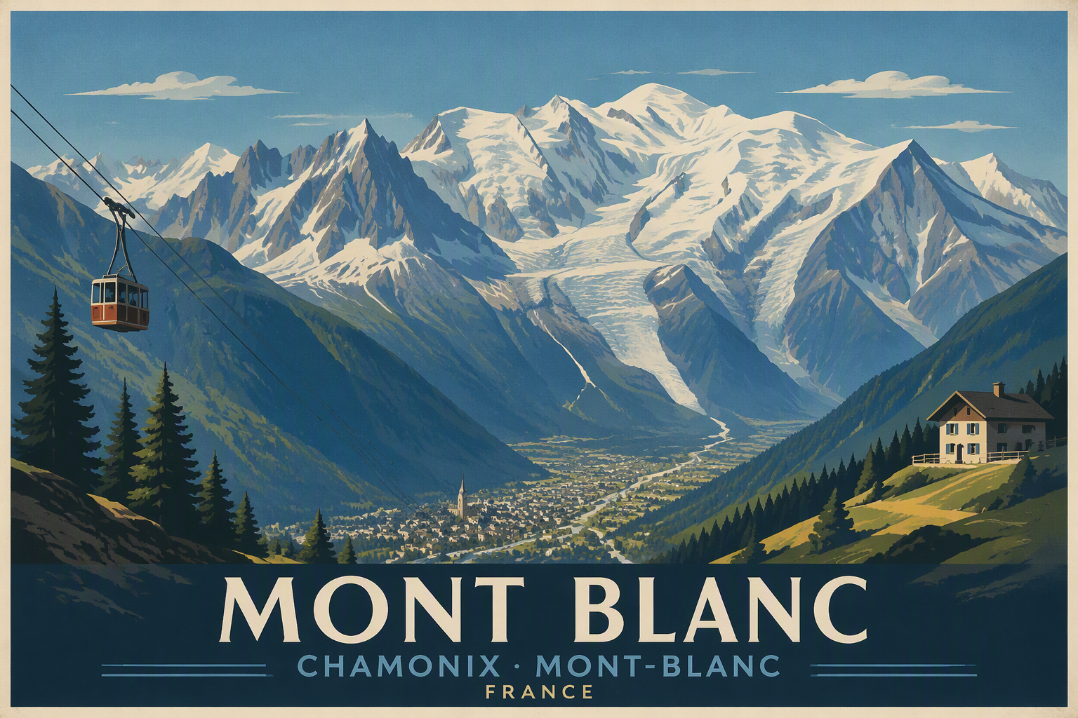 Mont Blancin lumihuiput ja Chamonixin laakso Mont Blancin lumihuiput ja Chamonixin laakso