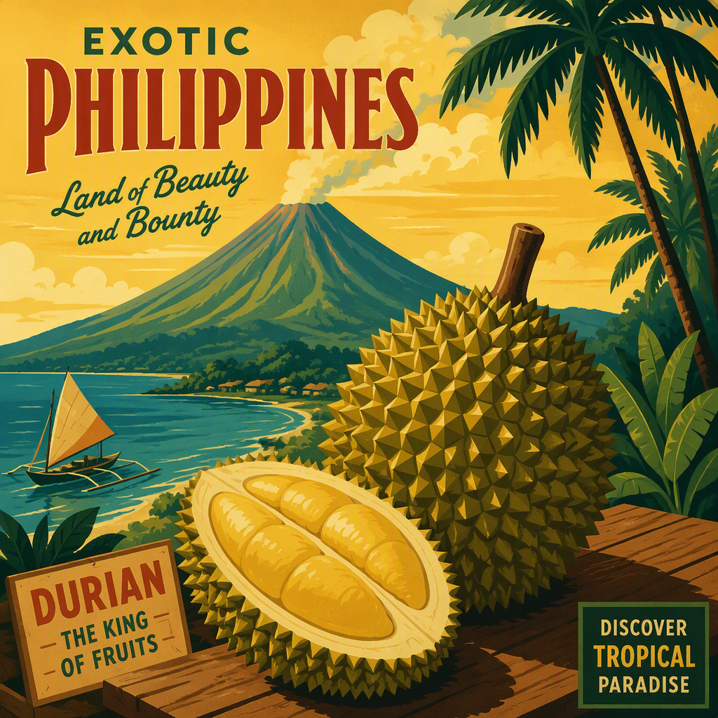 Pikantti durian-hedelmä esillä toripöydällä Pikantti durian-hedelmä esillä toripöydällä