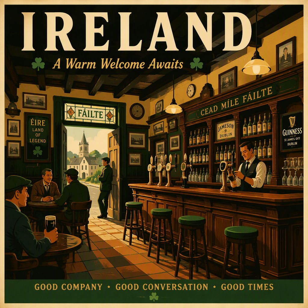 Tunnelmallinen irlantilainen pubi puusisustuksella