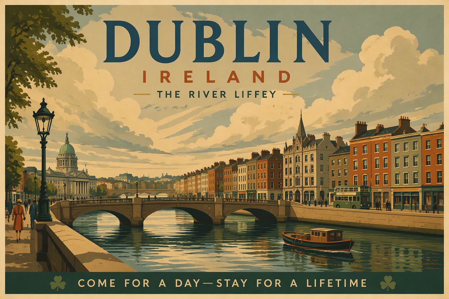 Historiallinen silta ja rakennuksia Liffey-joen varrella