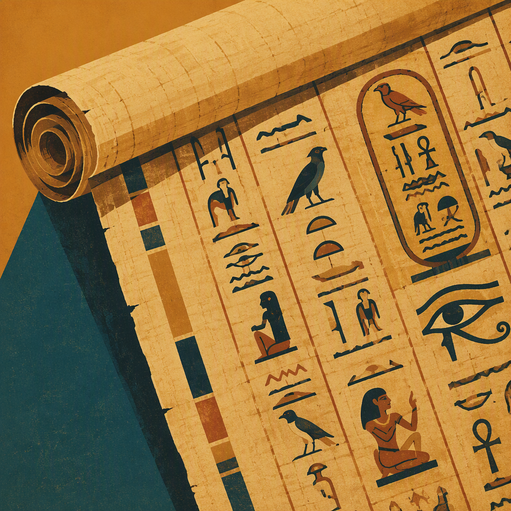 Muinaisen egyptiläisen papyruskäärön yksityiskohtaisia hieroglyfejä
