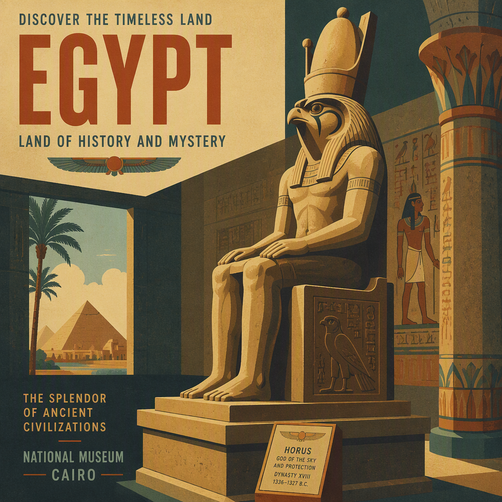 Muinaisen Egyptin jumalpatsas museon näyttelyssä
