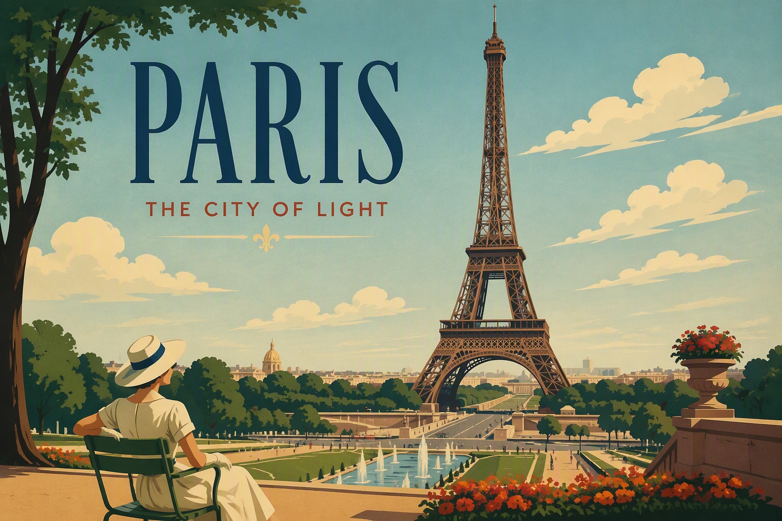Eiffel-torni nousee Pariisin ylle aurinkoisena päivänä