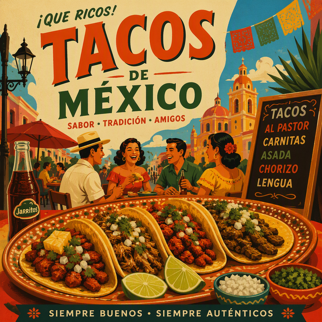 Autenttisia meksikolaisia tacoja tarjoiltuna lautasella