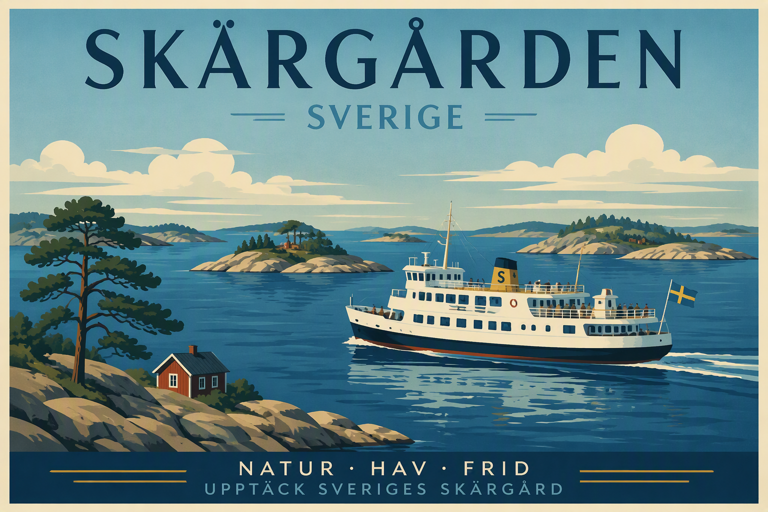 Matkustajalautta kulkee saaristossa aurinkoisena päivänä
