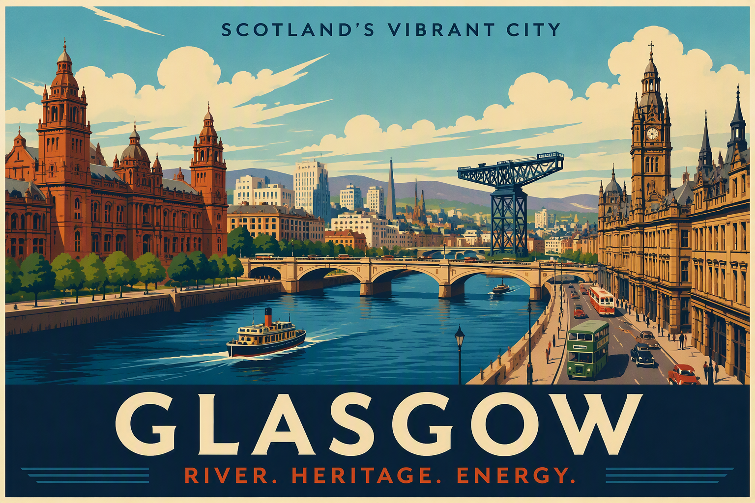 Glasgown kaupunkimaisema joen rannalla Glasgown kaupunkimaisema joen rannalla
