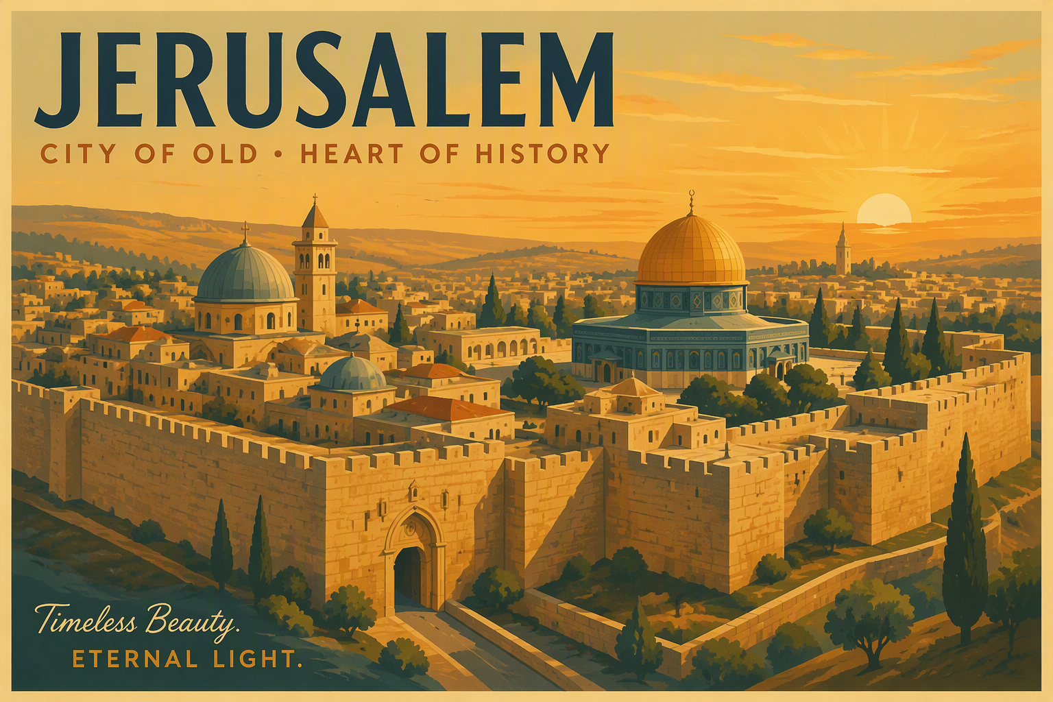Jerusalemin vanhakaupunki auringonvalossa Jerusalemin vanhakaupunki auringonvalossa