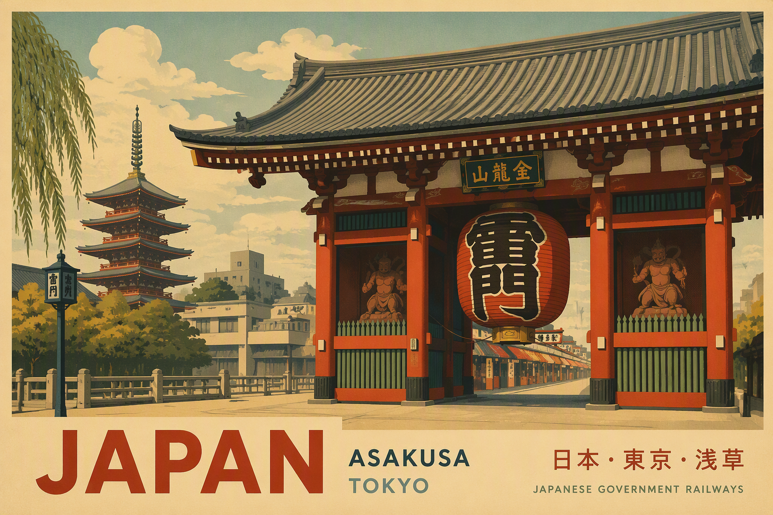 Perinteinen japanilainen temppeliportti punaisella lyhdyllä