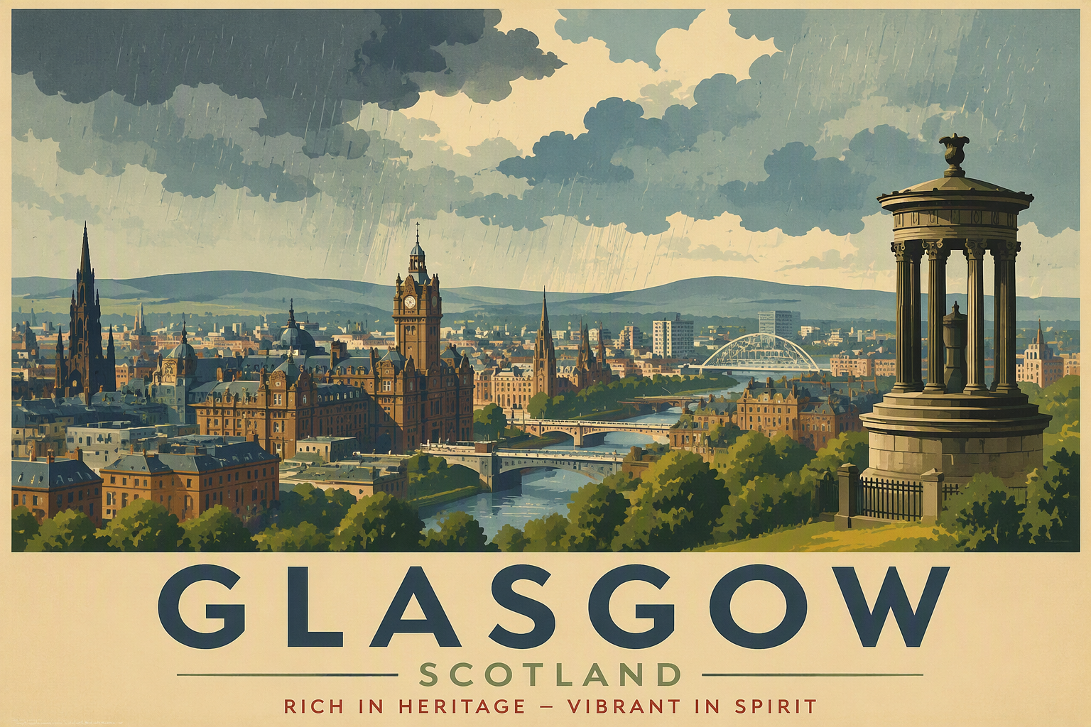 Glasgown kaupunkimaisema sateisena päivänä Glasgown kaupunkimaisema sateisena päivänä