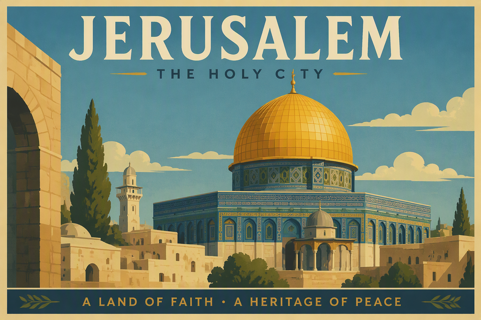 Kultainen kupoli ja perinteinen arkkitehtuuri Jerusalemin vanhassa kaupungissa