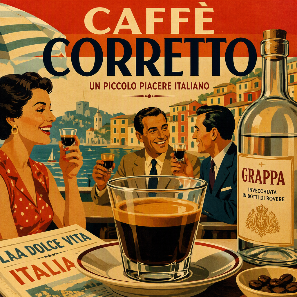Caffè corretto eli espresso ja tilkka grappaa