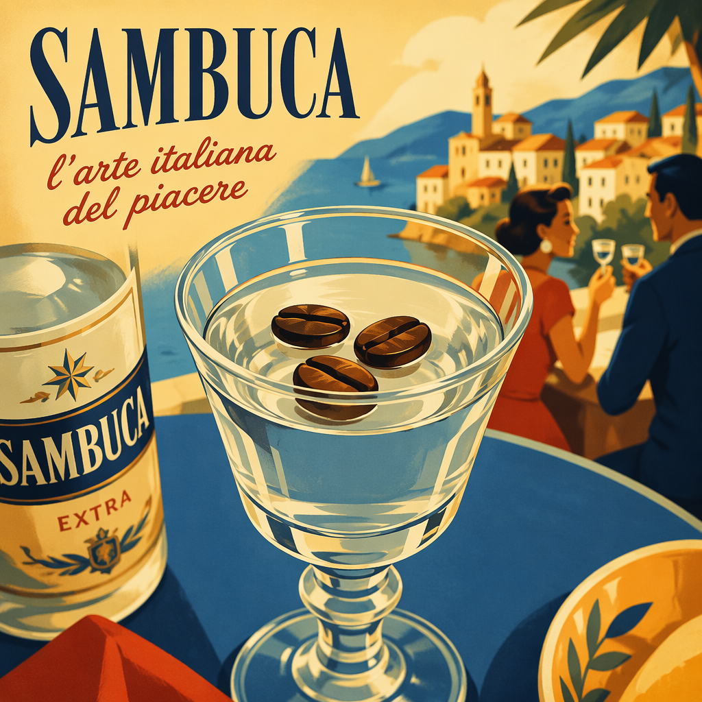 Sambuca-likööri ja kolme kahvipapua