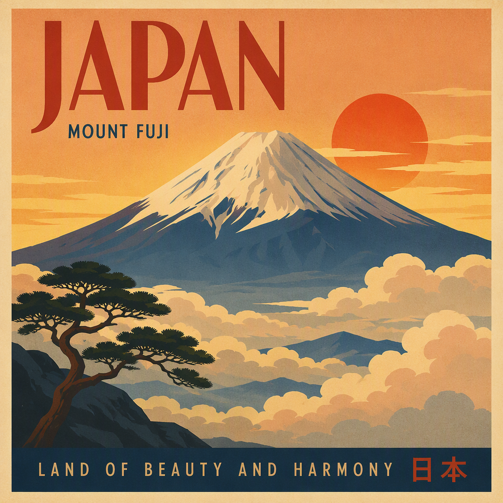Majesteettinen Fuji-vuori auringonnousun aikaan