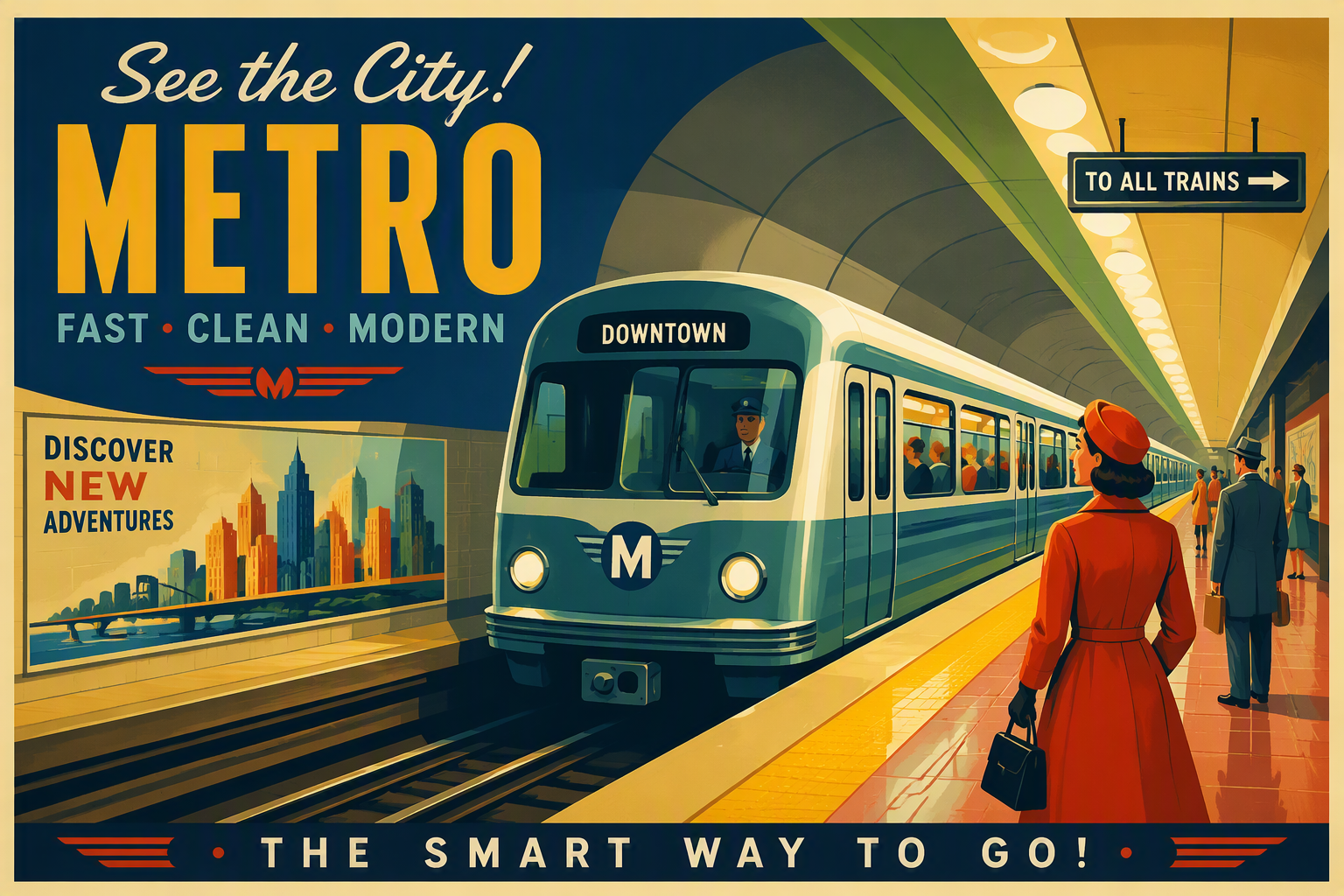 Moderni metrojuna saapuu valoisalle asemalaiturille