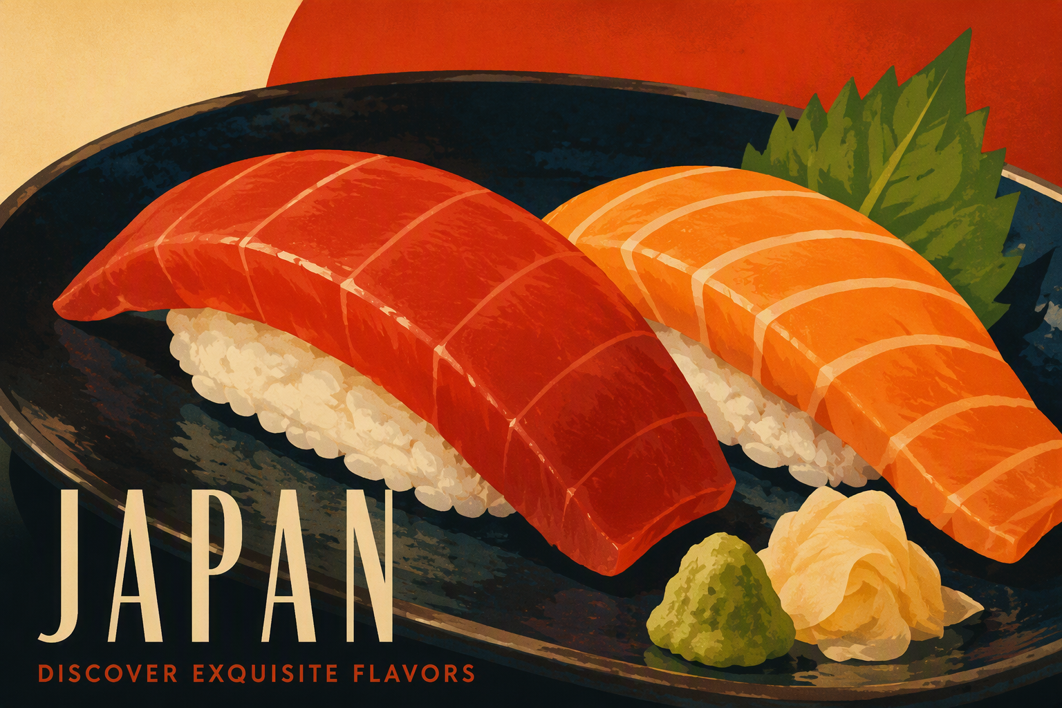 Tyylikkäästi aseteltu nigiri-sushi tummalla lautasella