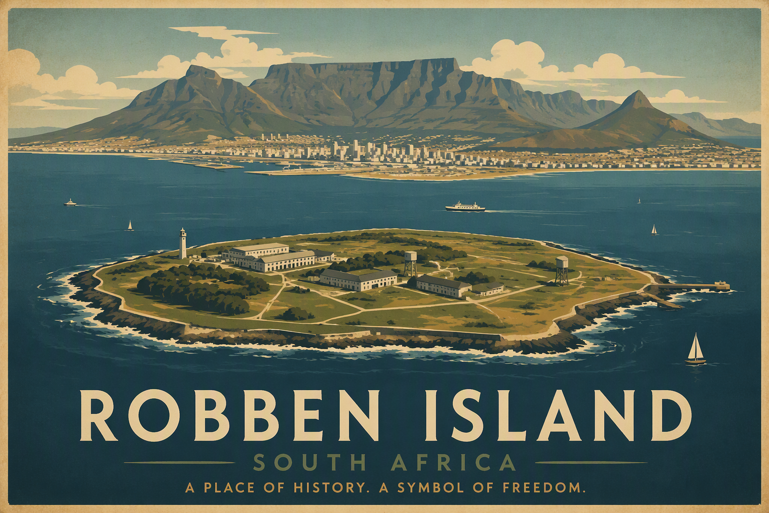 Robben Island merellä kaukana rannikosta
