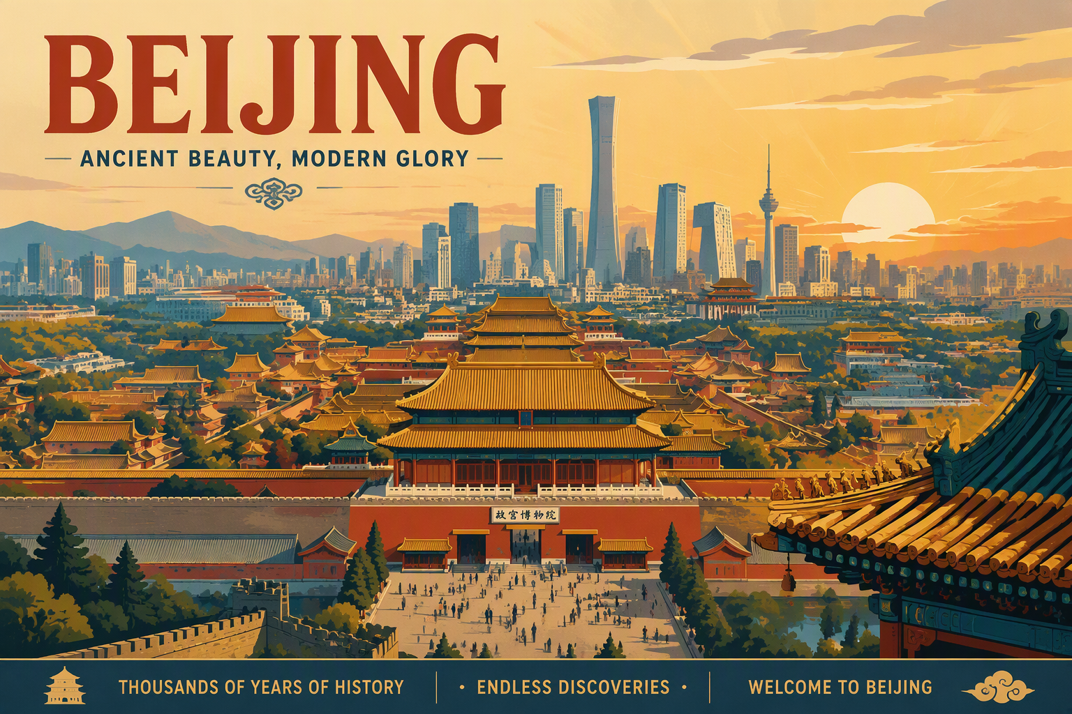 Historiallinen Pekingin kaupunkinäkymä auringonnousun aikaan