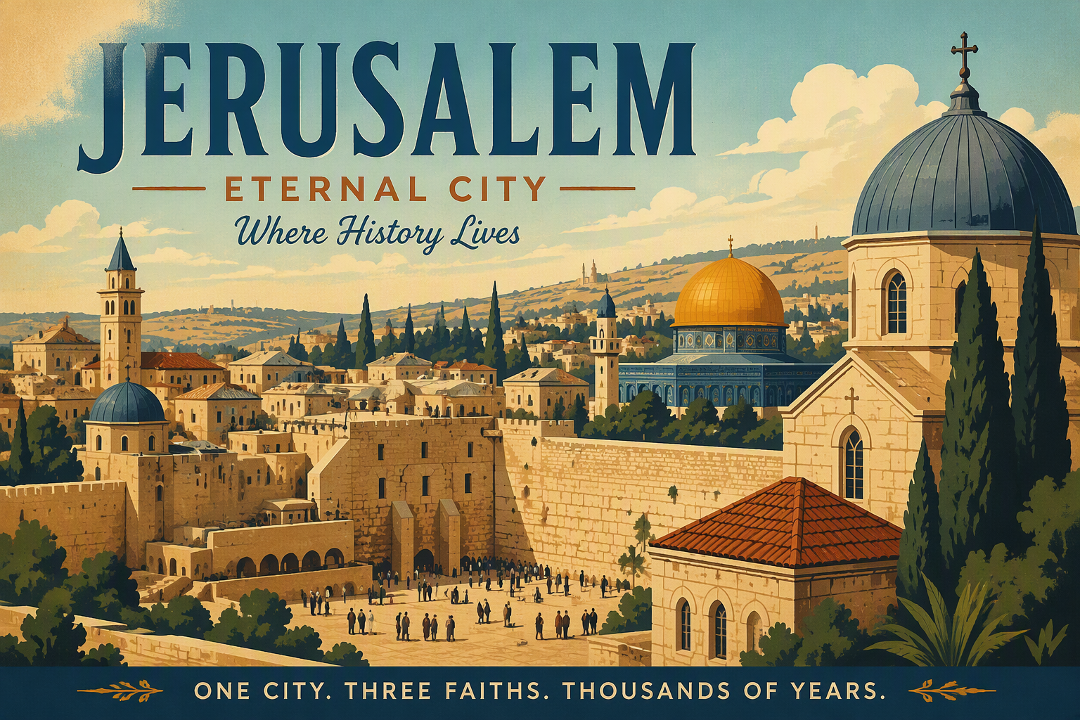 Jerusalemin historiallinen kaupunkinäkymä ja kupolirakennukset Jerusalemin historiallinen kaupunkinäkymä ja kupolirakennukset