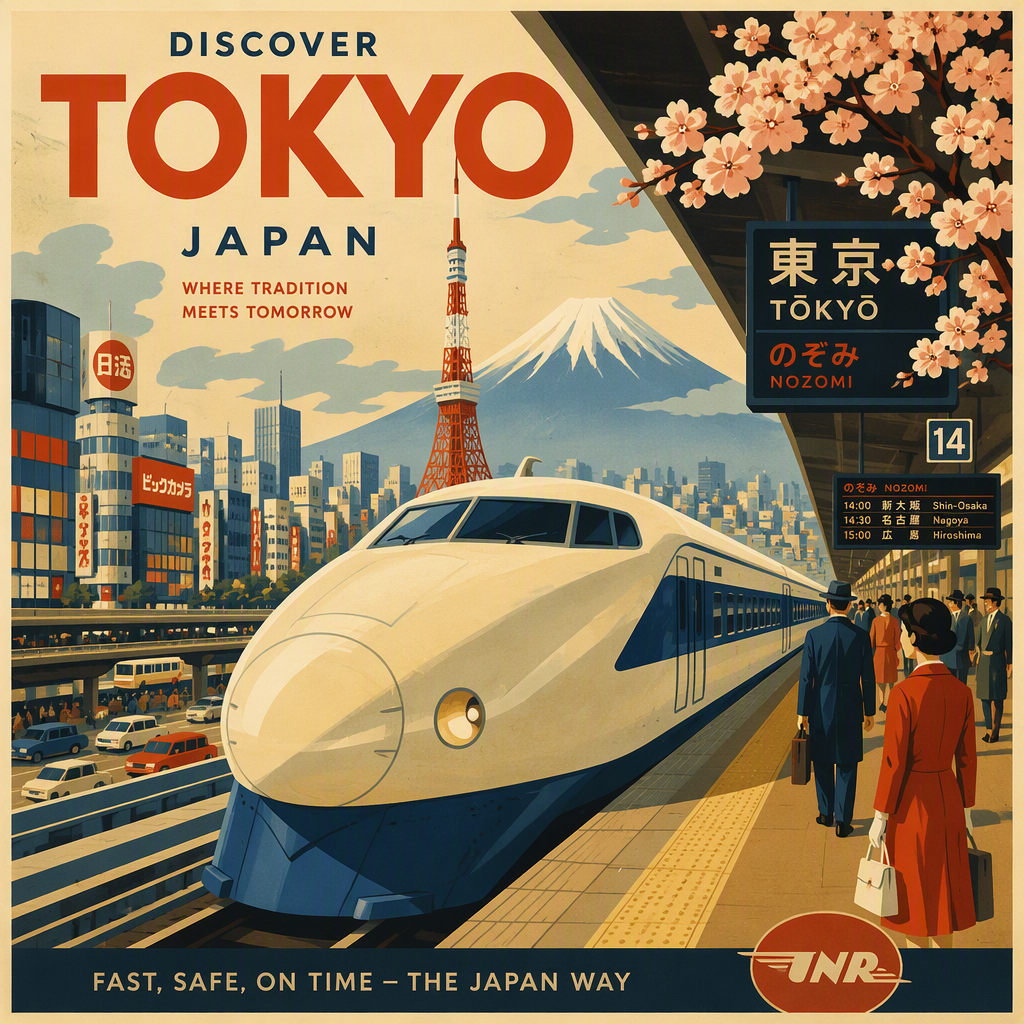Shinkansen-luotijuna asemalaiturilla Shinkansen-luotijuna asemalaiturilla