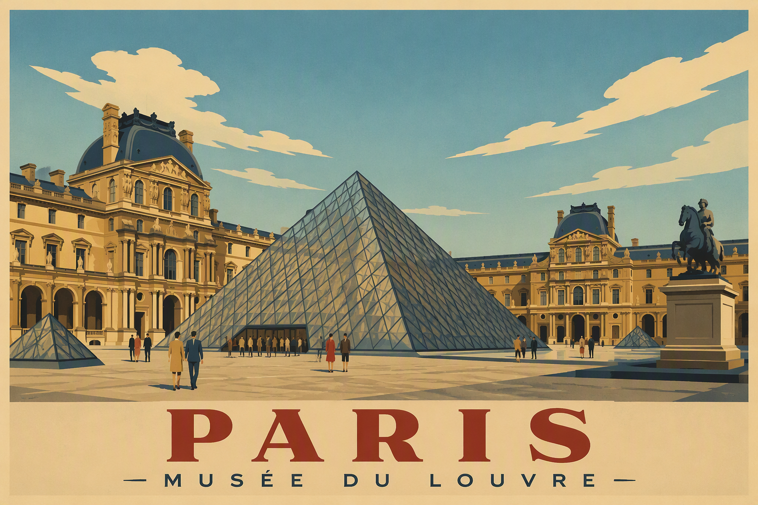 Louvre-museon ikoninen lasipyramidi päivänvalossa