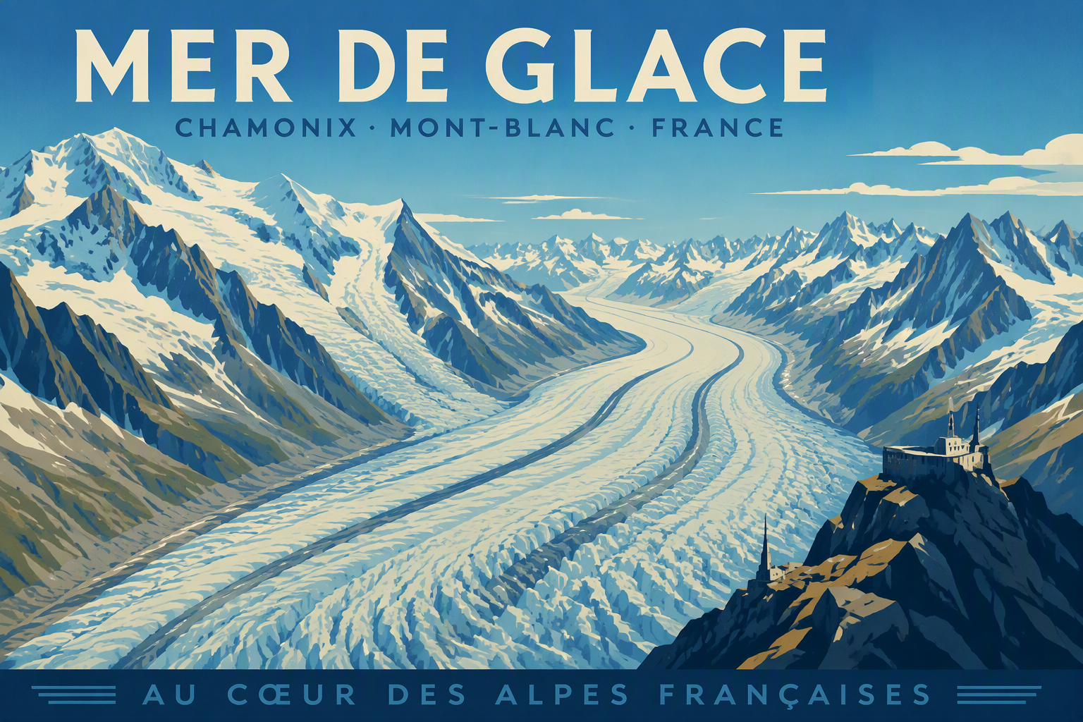 Mer de Glace -jäätikkö Chamonix’n vuoristomaisemissa Mer de Glace -jäätikkö Chamonix’n vuoristomaisemissa
