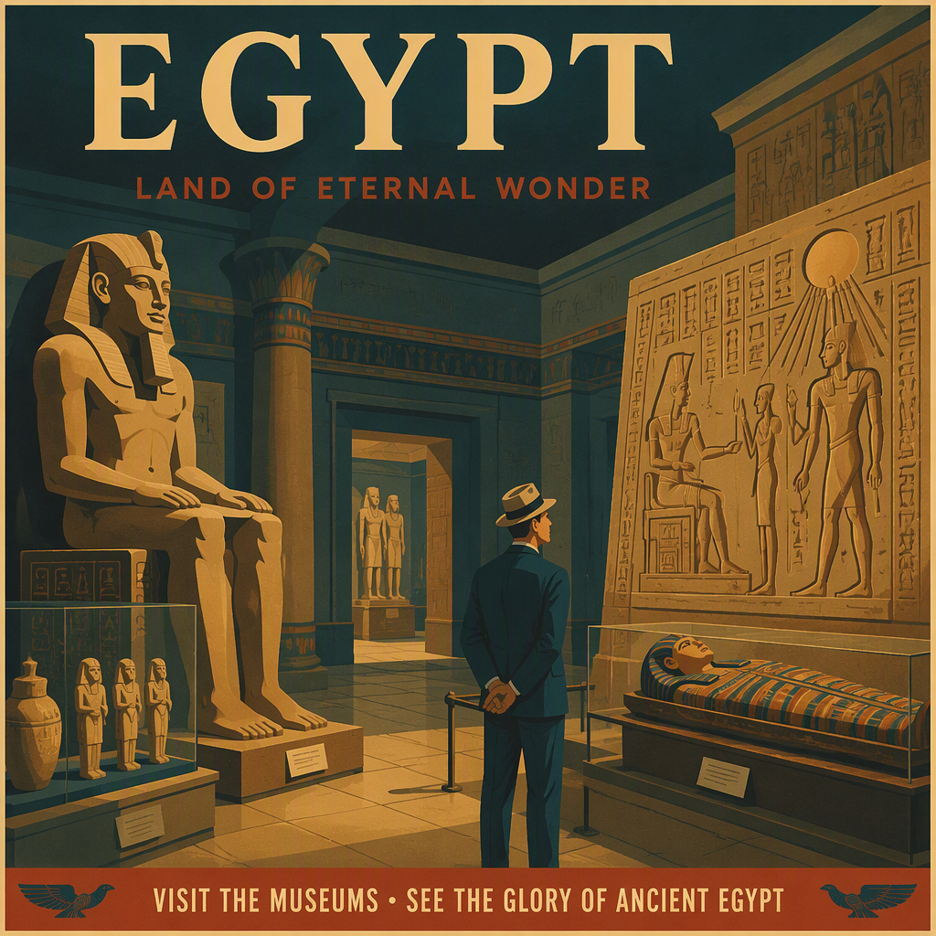 Muinaisen Egyptin taideteoksia ja kivireliefejä museossa