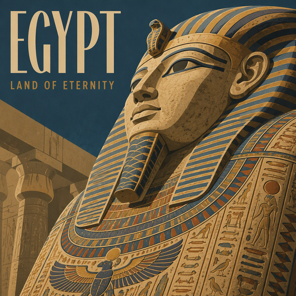 Muinaisen Egyptin sarkofagi yksityiskohtaisin kaiverruksin