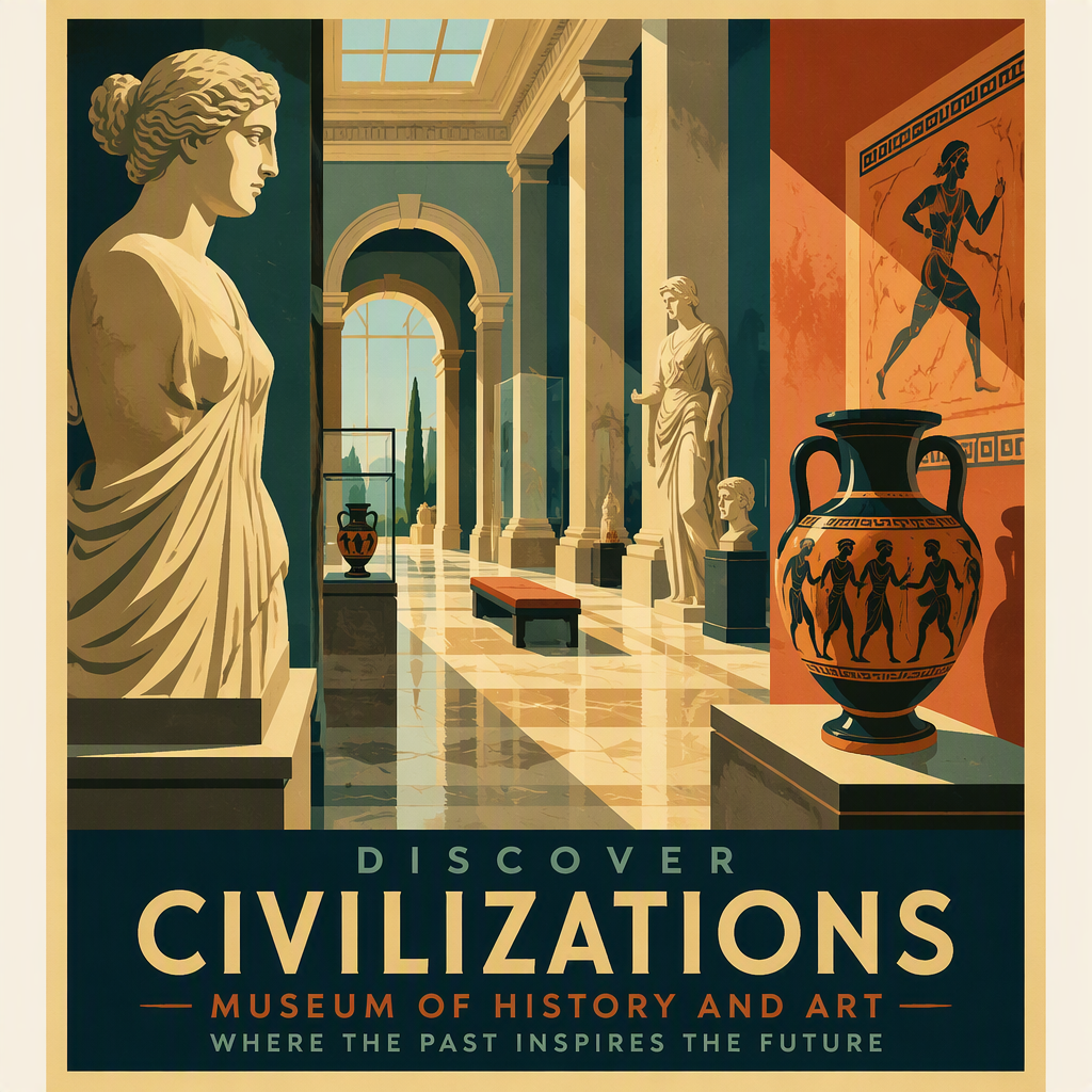 Museon tyylikäs sisätila ja historiallisia esineitä