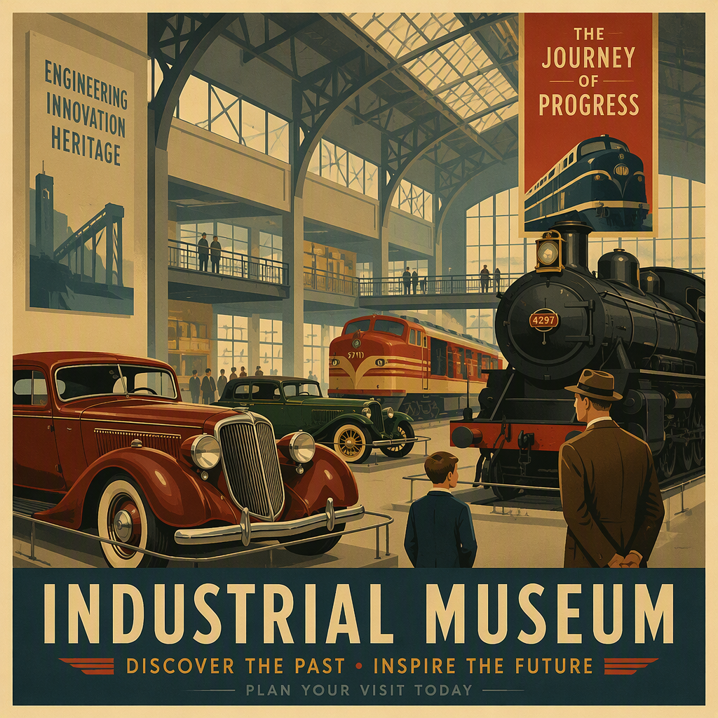 Museoajoneuvoja esillä modernissa näyttelyhallissa