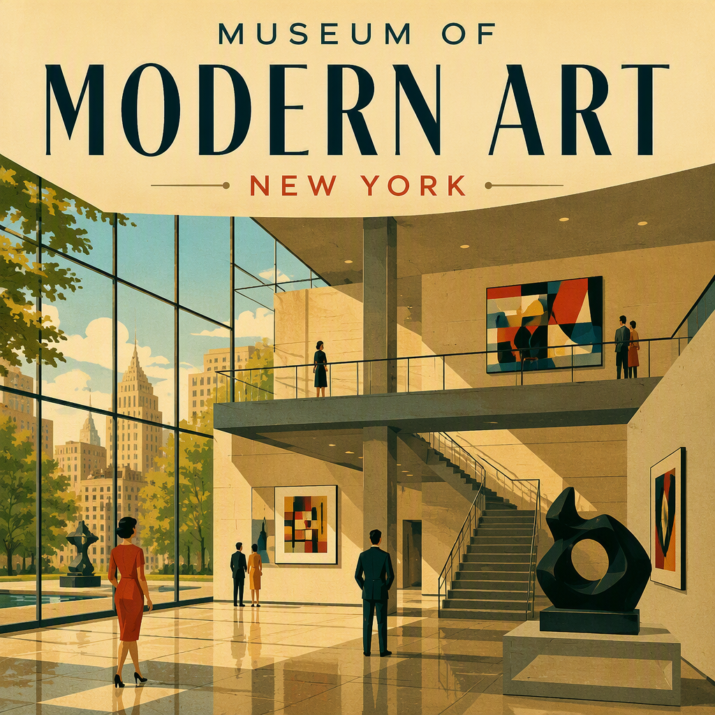 Moderni sisätila museossa jossa yhdistyy betoni ja lasi