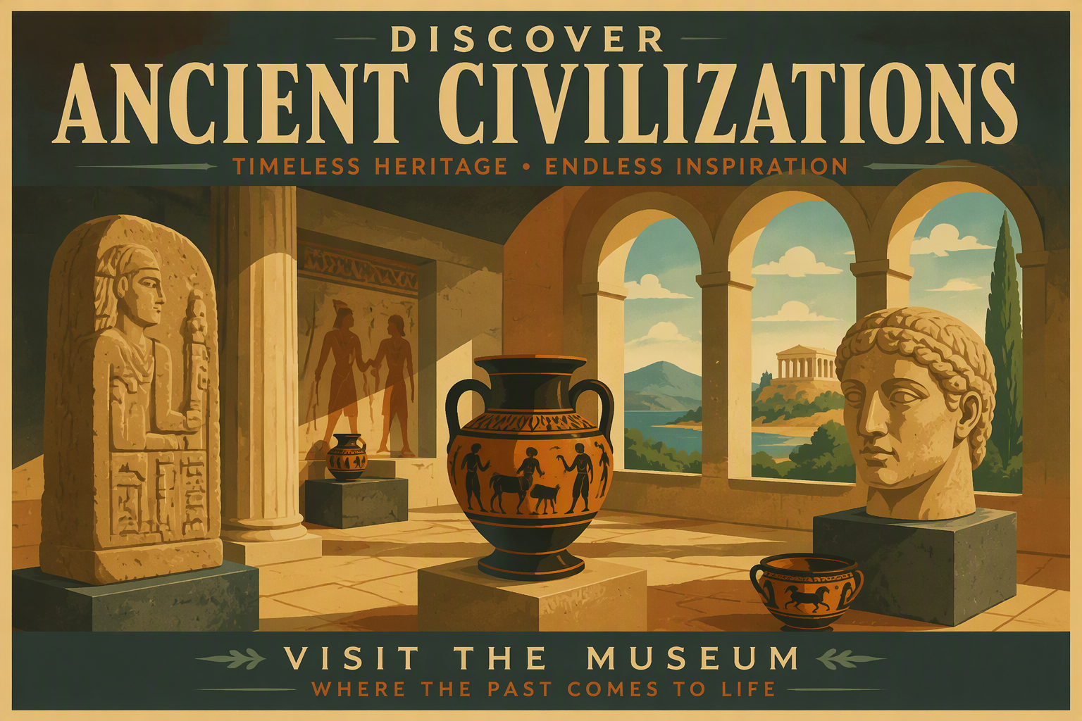 Museon historiallisia arkeologisia esineitä ja keramiikkaa