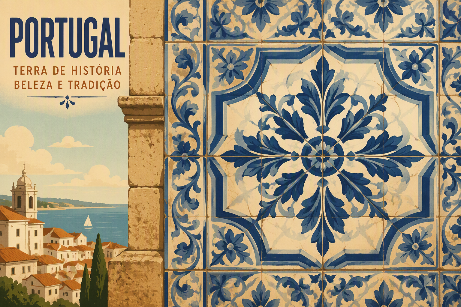 Perinteisiä sinivalkoisia portugalilaisia azulejo-kaakeleita seinässä