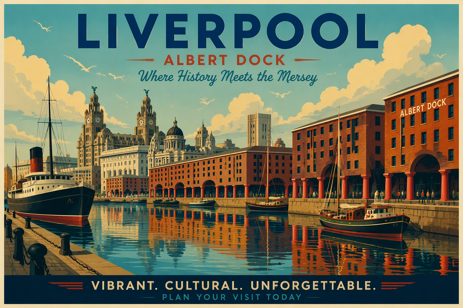 Historiallinen Albert Dockin satama-alue veden äärellä