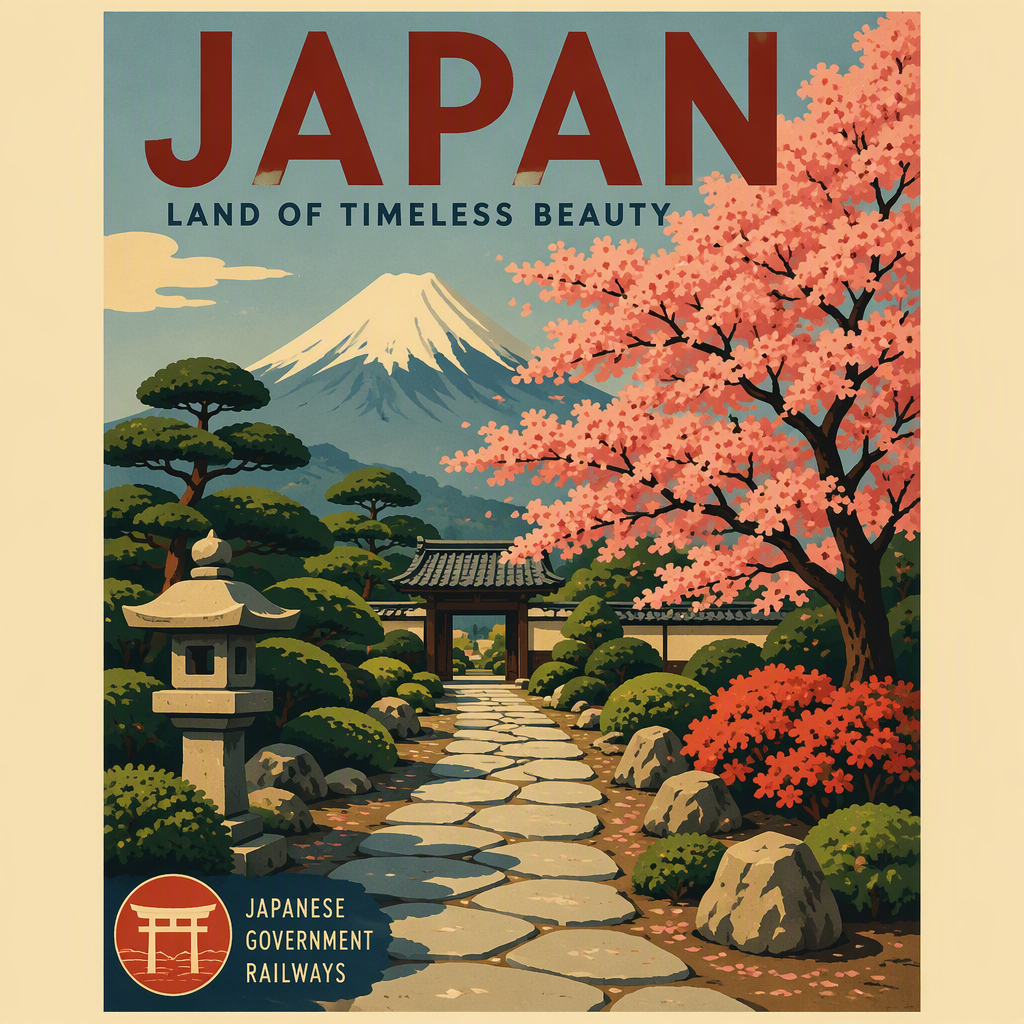 Japanilainen puutarha kirsikankukkien aikaan