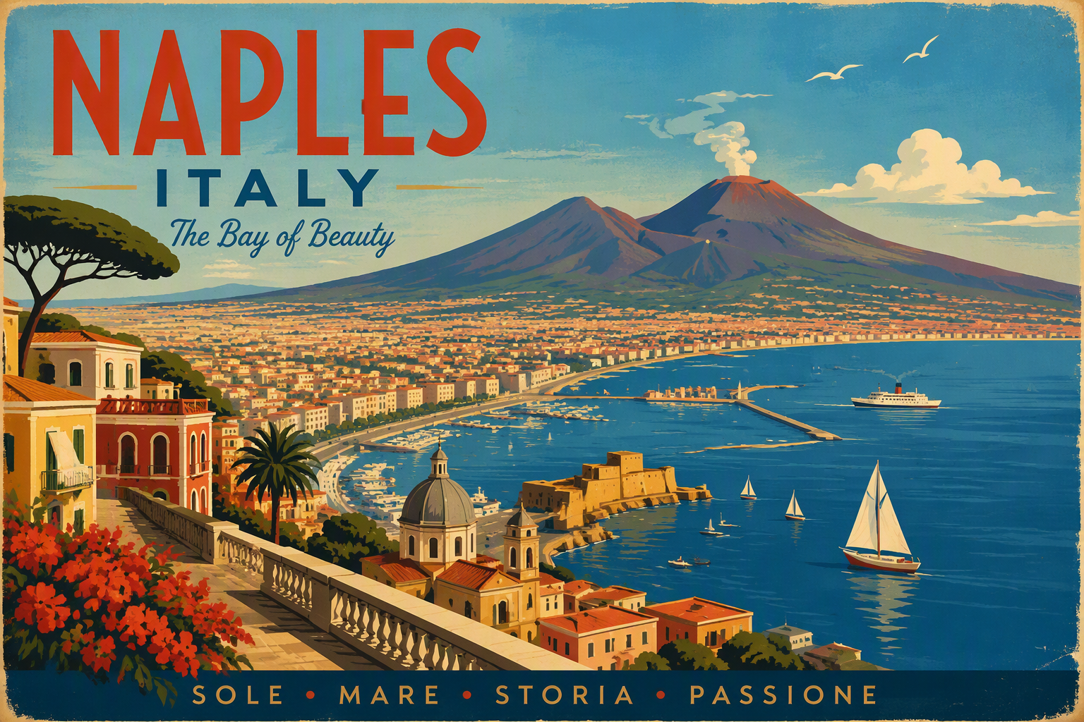 Napolin rannikko ja Vesuvius-tulivuori taustalla Napolin rannikko ja Vesuvius-tulivuori taustalla