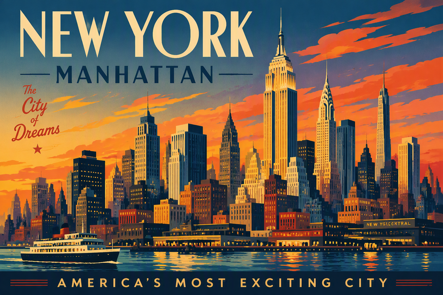 Manhattanin pilvenpiirtäjät ja kaupunkimaisema hämärässä Manhattanin pilvenpiirtäjät ja kaupunkimaisema hämärässä
