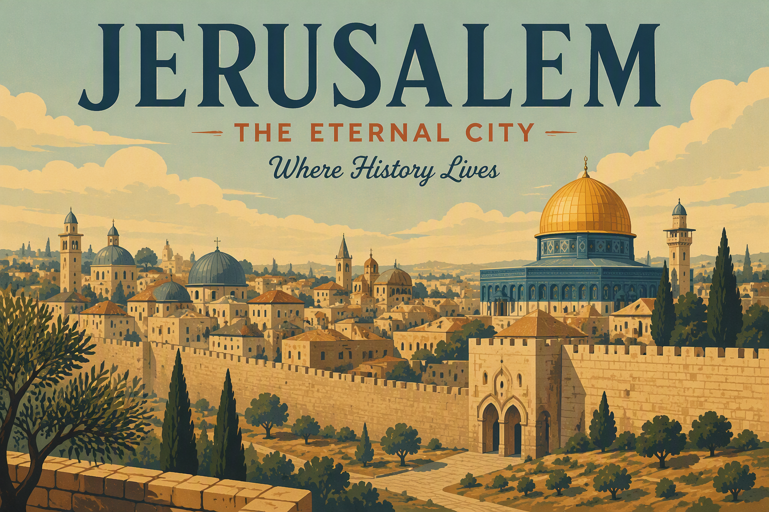 Jerusalemin vanhakaupunki historiallisine rakennuksineen