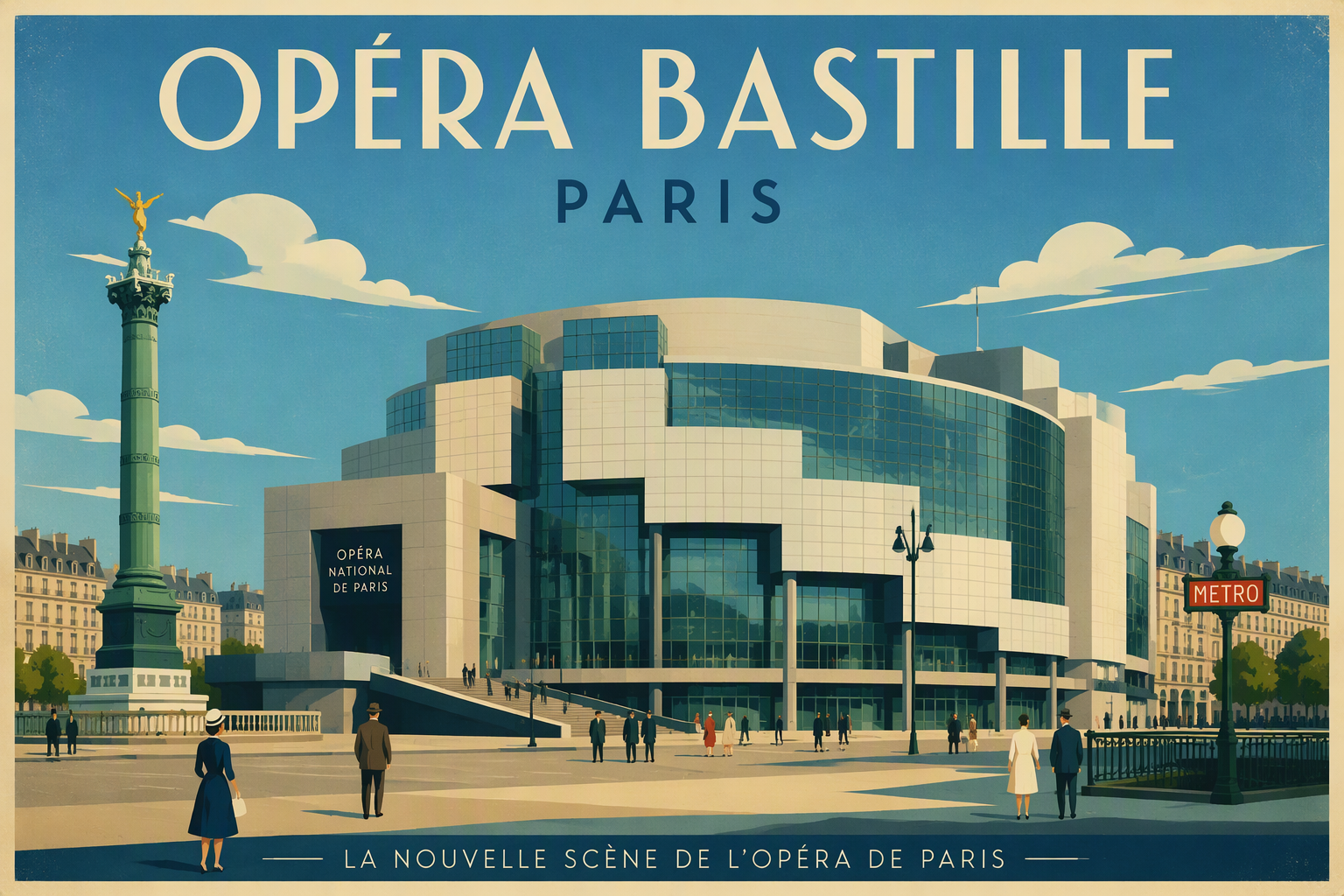 Opéra Bastillen moderni julkisivu ja aukio Pariisissa