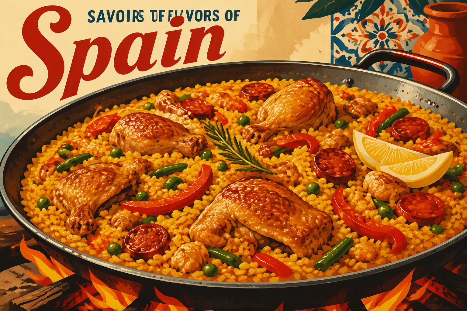 Perinteinen paella valenciana paistinpannulla