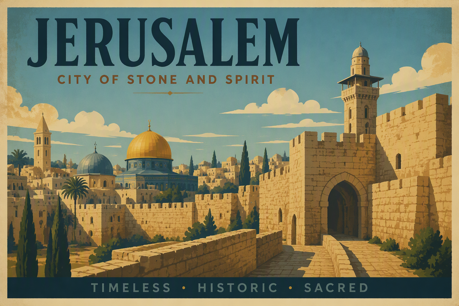 Historiallinen Jerusalemin vanha kaupunki ja kiviset rakennukset