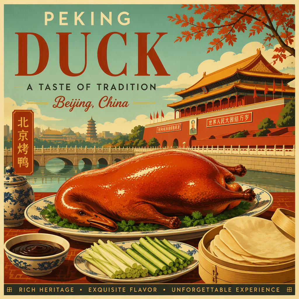 Pekingin ankka tarjoiltuna lisukkeiden kanssa Pekingin ankka tarjoiltuna lisukkeiden kanssa