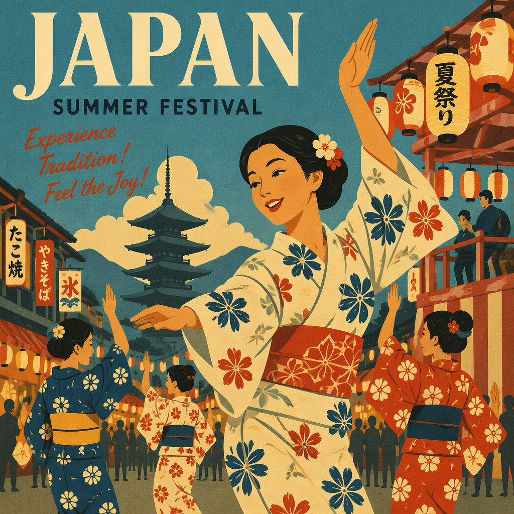 Perinteisiä tanssijoita yukata-asuissa Tokion festivaalilla