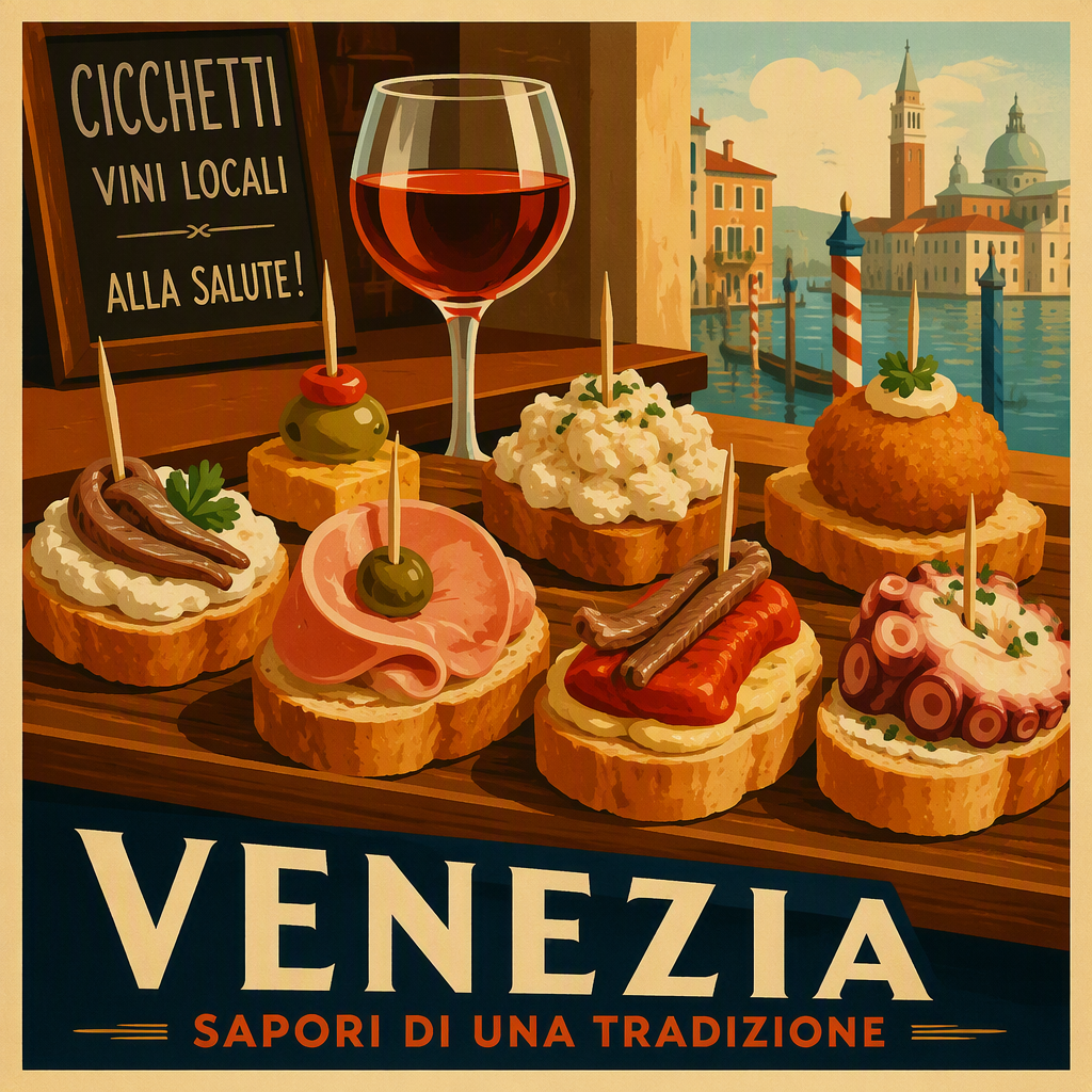 Tuoreita venetsialaisia cicchetti-alkupaloja puutarjottimella